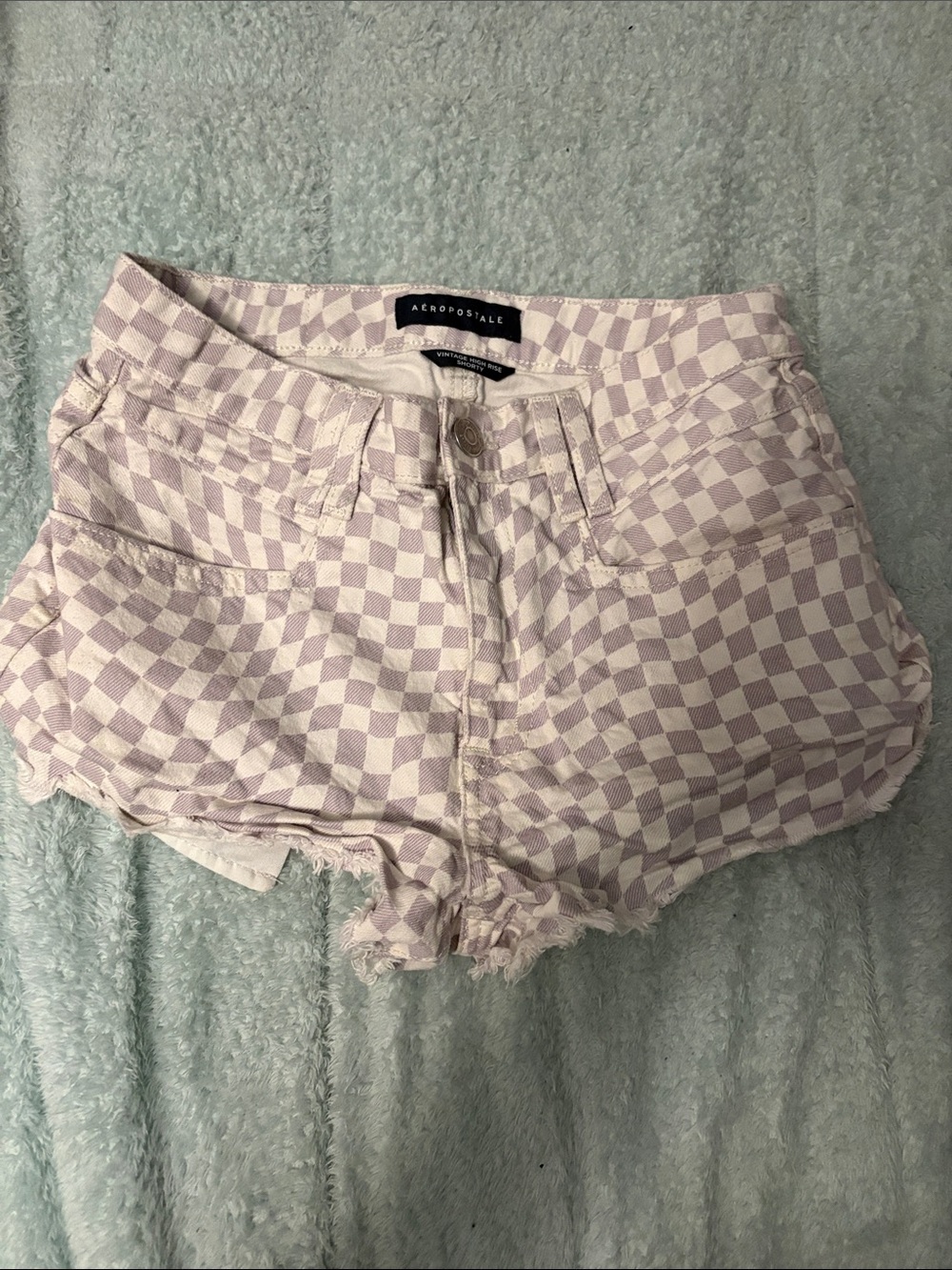 Aeropostale Lavender and White Checkerboard Denim Shorts